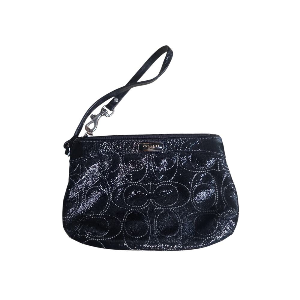 Coach Gallery Embossed Patent Leather Tote Black Large F19818 Wristlet Included - Picture 8 of 9